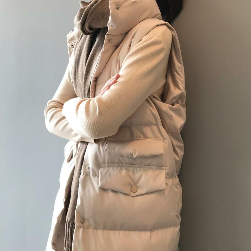 Chaleco largo sin mangas para mujer, chaqueta acolchada de algodón ajustada con cuello levantado, moda coreana, K1336, Invierno