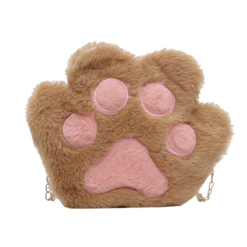 Детская плюшевая сумка-мессенджер с милыми медвежьими лапками, аксессуары для девочек, цепочка, сумка через плечо, женские сумки