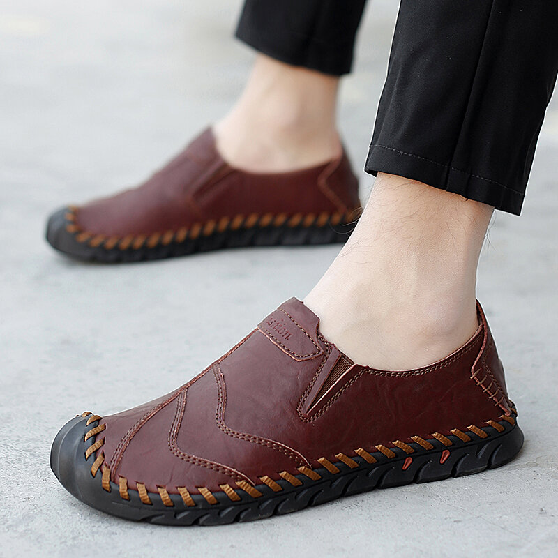 2021ชายหนังใหม่รองเท้าคุณภาพสูง Handmade รองเท้าแฟชั่น Casual ธุรกิจขับรถ Loafers ขนาดใหญ่ร้อน