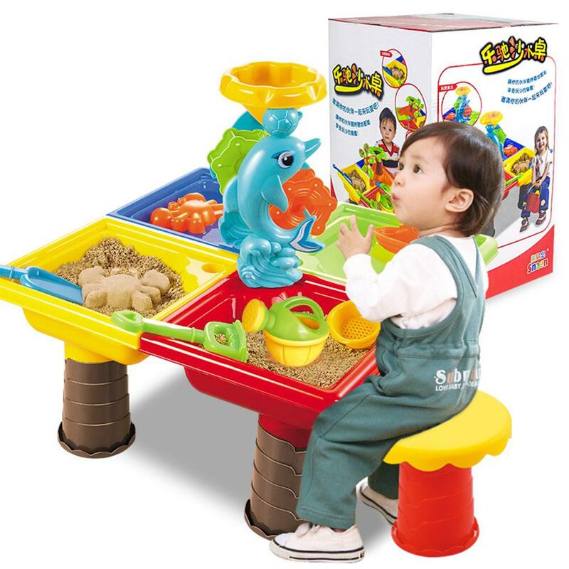 Kuulee-Mesa de juego playera para bebés, set de herramientas de dragado de arena y agua para niños pequeños, mesa de plástico de playa de color aleatorio