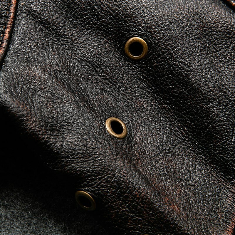 Blouson de Moto en cuir homme, classique et Vintage, 100% peau de veau naturelle, épais, hiver, livraison gratuite