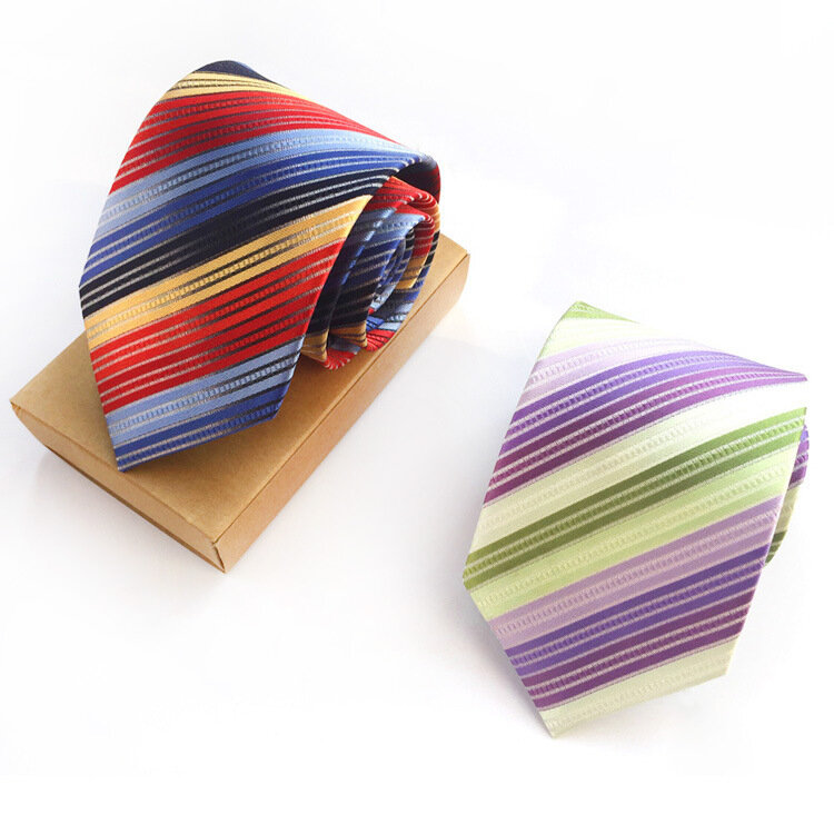 Cravate à rayures arc-en-ciel pour homme, vêtement de luxe en soie, tissu de fête, cravate de vacances