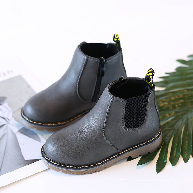 New Children's Boots Fur Lined Boys Girls Middle Tube Side Zipper Short Ankle Snow Boots Winter Shoes Kids Baby Martin Booties