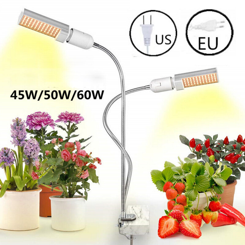 Lampe de croissance E27 en forme de soleil, couleur uniforme, double tête, col de cygne Flexible, pour serre/floraison, prise EU/US
