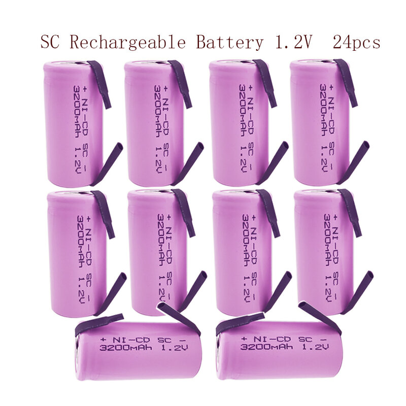Sub c da bateria recarregável 1.2 s c do sc 3200 v 4/5 mah 24 dos pces s c sub c da pilha do ni-cd com guias da soldadura para a chave de fenda elétrica da broca