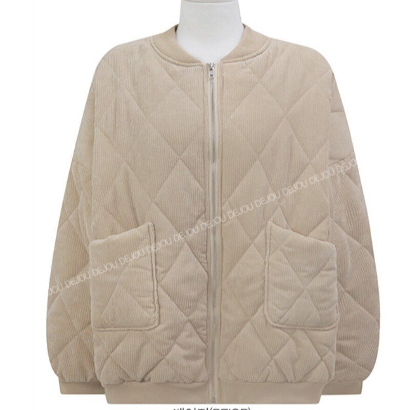 New 2021 Autumn Winter Women thick Jackets V-neck Puffer Corduroy Parkas High-Quality Warm Oversize Vintage Wild Coat