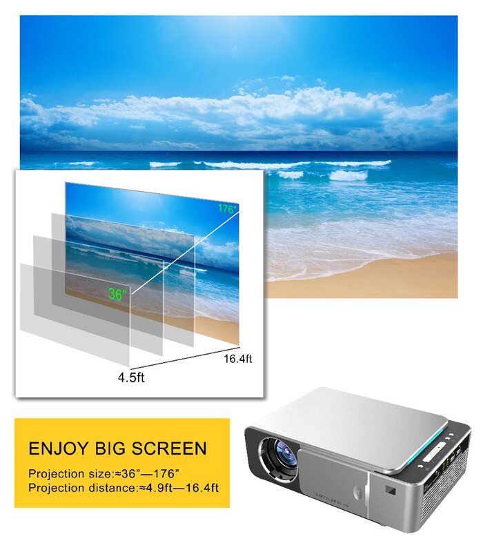 Светодиодный проектор T6 1080P, 3500 лм, 1280x720, портативный проектор на Android 7,1, опционально, USB, HDMI, VGA, AV, проектор для домашнего кинотеатра