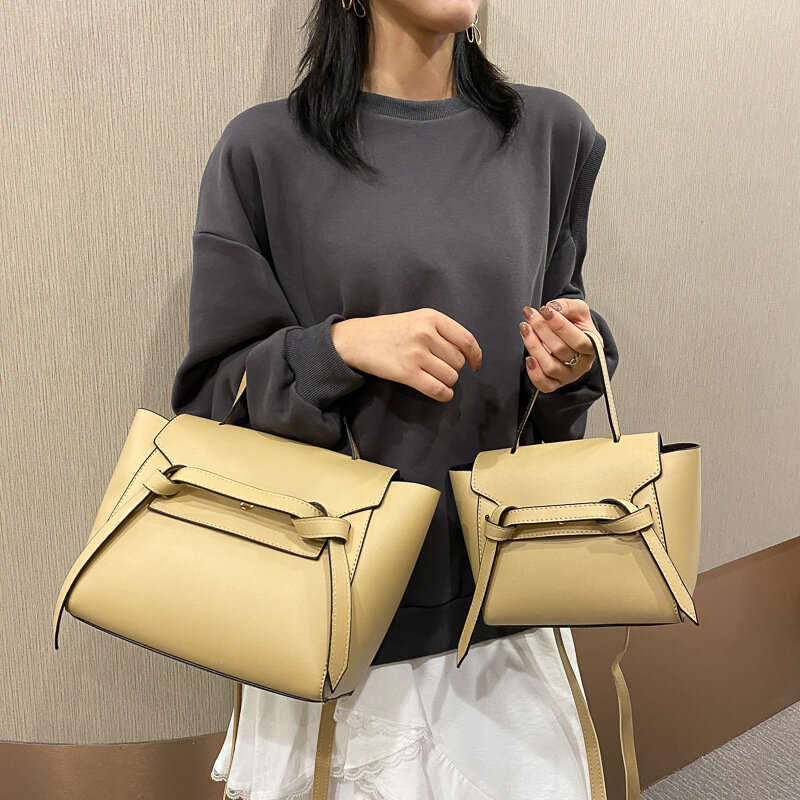 Sac à bandoulière en cuir pour femmes, sac à épaule de luxe, couleur unie, ceinture décorative, sacs à main élégants, mode, 2021