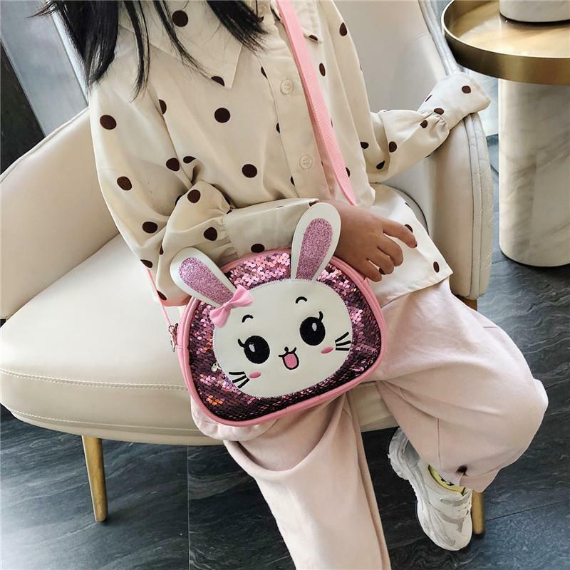 Lovely Bunny Crossbody torby dla dzieci moda cekiny Bow dziewczynek Cute Coin torebka Cartoon dzieci torba na jedno ramię mały portfel