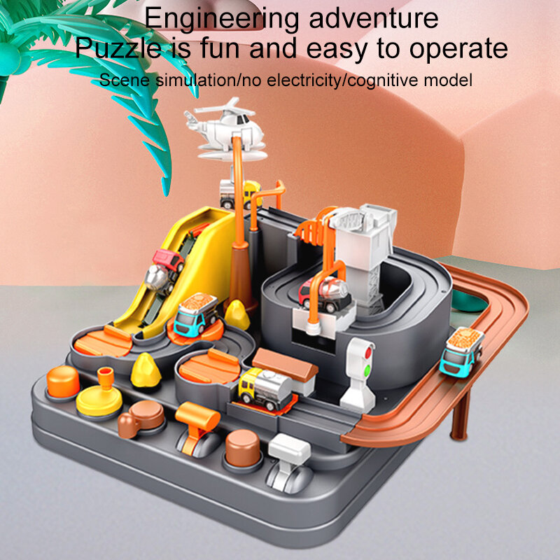 도시 레이싱 레일 자동차 모델 교육 지능형 모험 게임 트랙 차량 기계 슬라이드 기차 장난감 어린이 선물