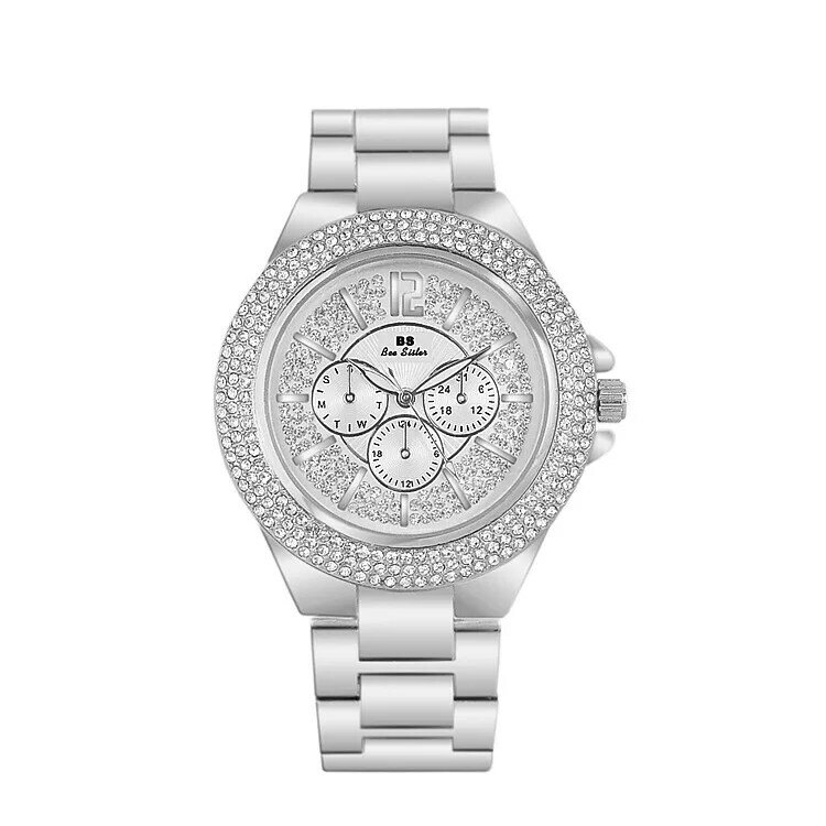 Bs novo diamante completo feminino relógio de cristal senhoras pulseira relógios de pulso relógio relojes quartzo senhoras relógios para mulher 115735