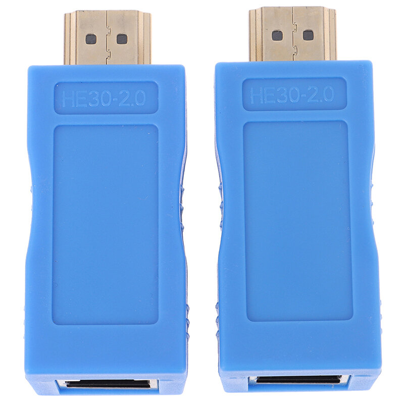 2pcs ABS Metal 1080P HDMI Extender to RJ45 Over Cat 5e/6 Network LAN Ethernet Adapter with Blue Color 30m Transmission Distance