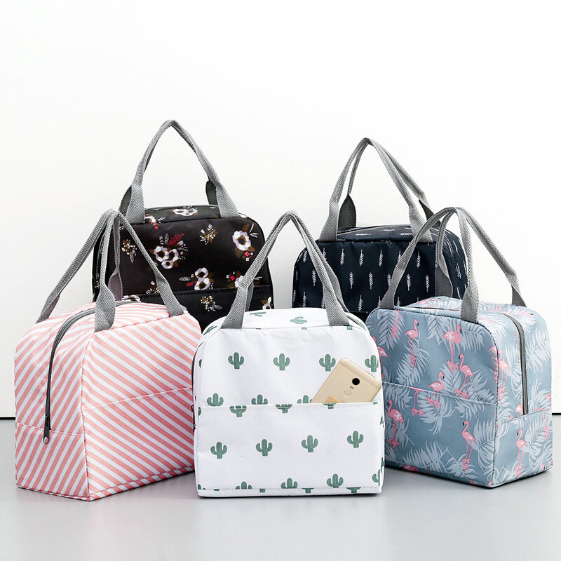 女性と子供のための機能的なパターンのランチボックス,ポータブル断熱キャンバスバッグ,サーマルピクニックバッグ,ランチバッグ