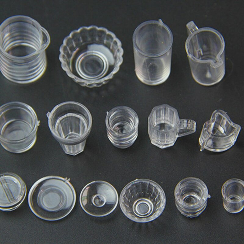 15 pçs/set pequeno em miniatura beber sorvete copo de utensílios de cozinha modelo crianças plástico transparente fingir jogar brinquedos