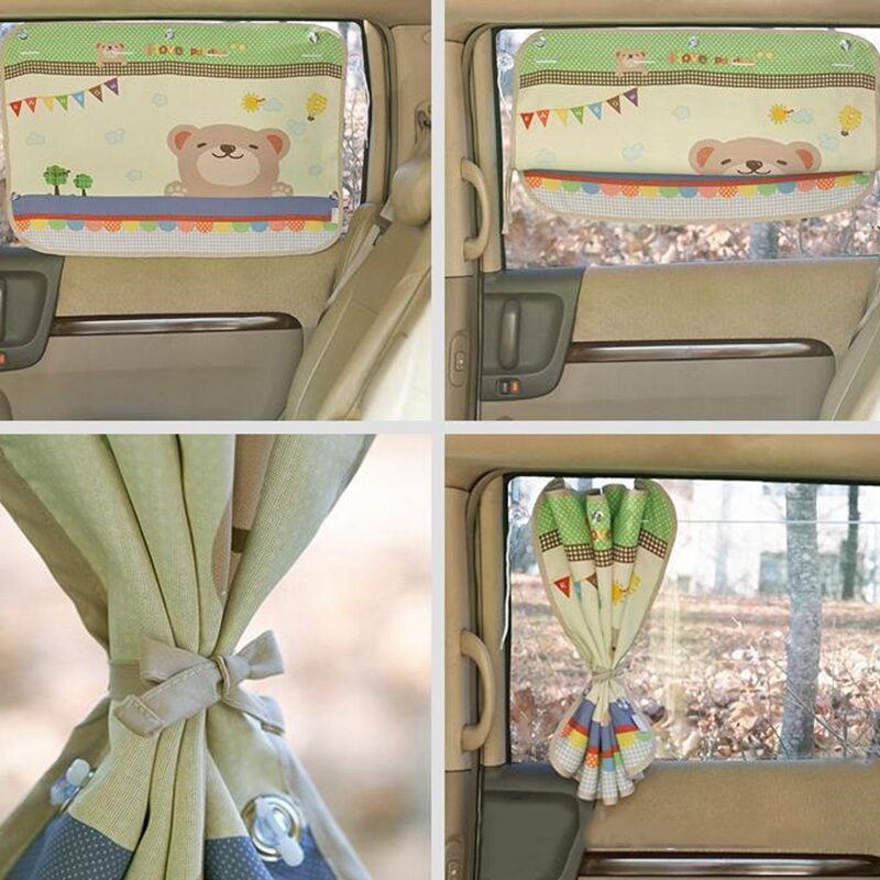 OLOEY Kerai Jendela Mobil Tabir Surya Tirai Perlindungan UV Dapat Ditarik Kartun Sisi Dapat Disesuaikan Kerai Musim Panas Pelindung Matahari Payung