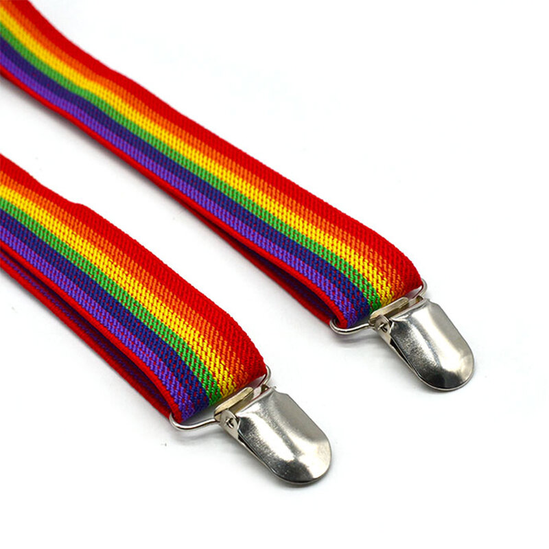 Women Men 3 Clips Rainbow Suspenders Adult Accessories 1.4 In Width Anti-drop Adjustable Gift Elastic Pants Braces Strap Y Back