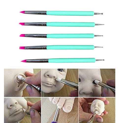 5pcs 2 Way Pottery Clay Ball Styluses Tools Polymer Clay Sculpture Tool Nail Art Carving Tools Silicone Shapers Dotting Tool