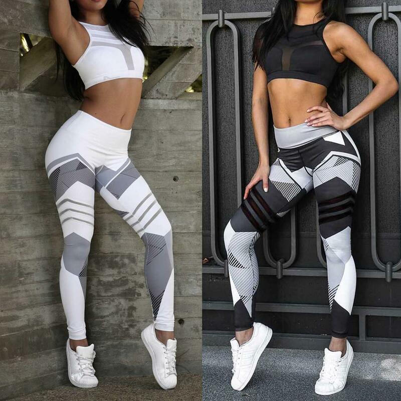 Vrouwen Running Yoga Set Ademend Tops Push Up Broek Sportkleding Gym Workout Fitness Digital Print Stretch Leggings & Beha