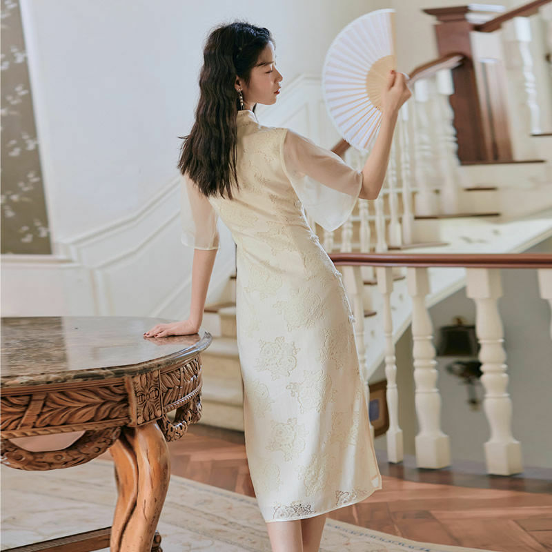 Улучшенный вариант женского Чонсам ханьфу, Длинное Элегантное платье в стиле ретро для молодых девушек