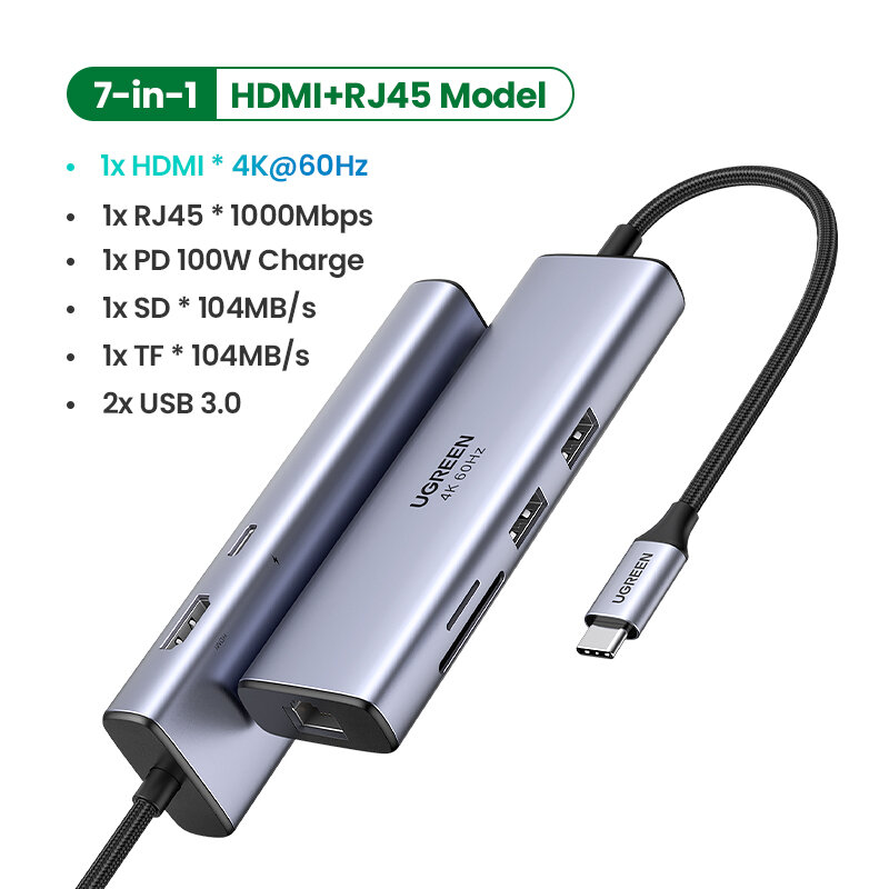 HUB USB tipo C 4K 60Hz a HDMI 2,0 RJ45 USB 3,0 PD 100W, adaptador para Macbook Air Pro, iPad Pro M1, accesorios para PC