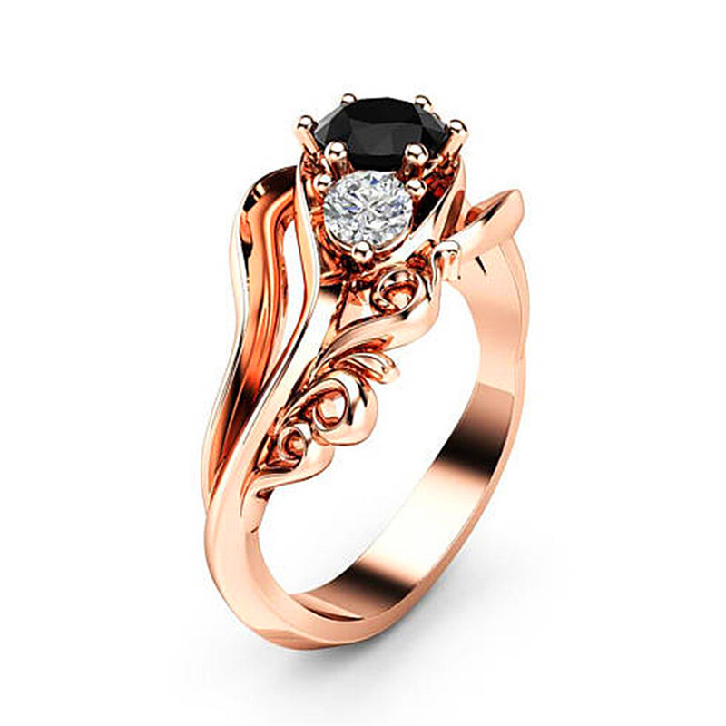 Loredana Lady Luxury เส้นดอกไม้แหวน Zircon สีดำประณีตฝีมือ,Gorgeous ประดับ Charming Party Preferred