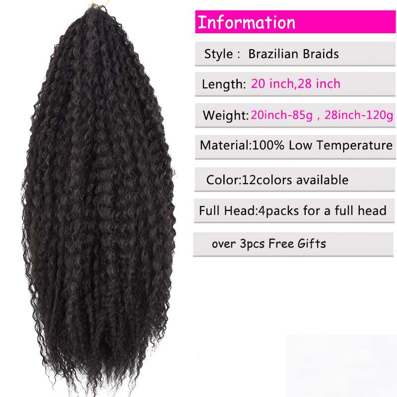 20inch Synthetic Afro Yaki Kinky Curly Hair Soft Ombre Crochet Braiding Hair Extensions Marly Braid Hair for Black Women