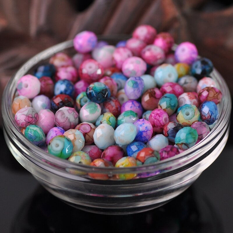 30pcs 8x6mm Rondelle Faceted Opaque Glass Colorful Spots Loose Spacer Beads Lot for Jewelry Making DIY Crafts Findings