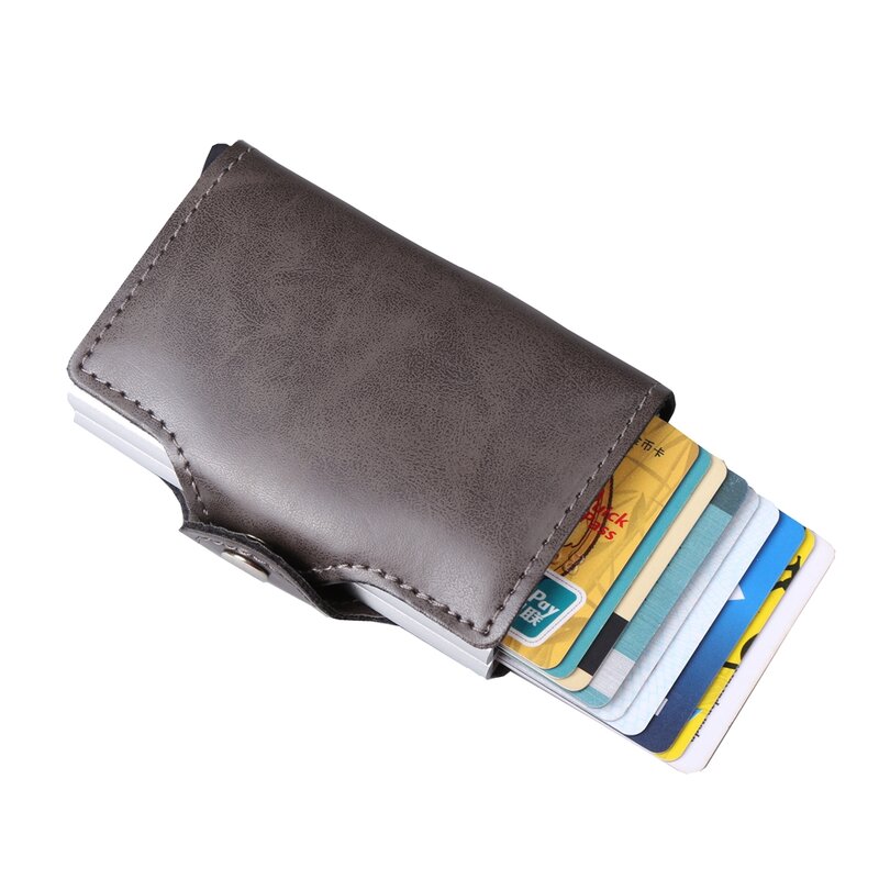 Men Rfid Wallet Metal Case Aluminum Double Box Leather Credit Card Holders for women Slim Anti Protect Travel ID Cardholder