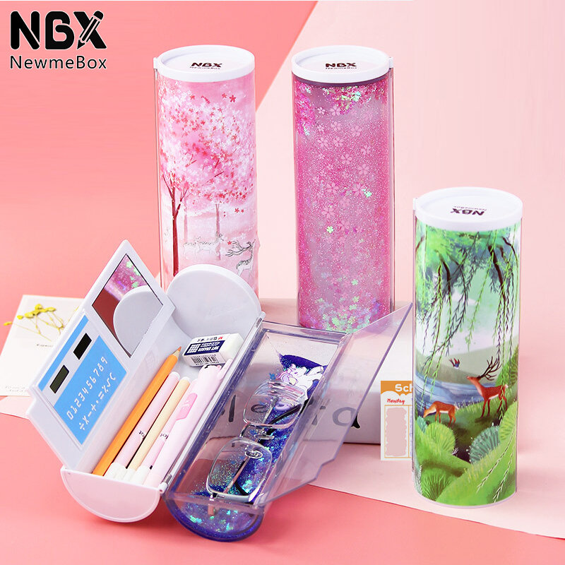 NBX – boîte à crayons multifonctionnelle cylindrique, trousse à crayons de grande capacité, Quicksand translucide, papeterie créative pour enfants