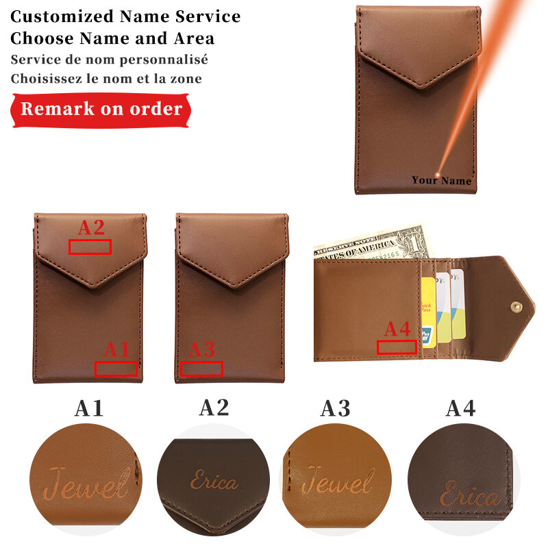 2020 Custom Name PU Leather Card Holder New Retro Multi-card Position Buckle Bi-fold Slim Purse Bill Holder Gift