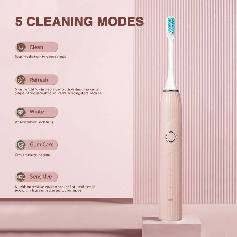 Boyakang sonic escova de dentes elétrica recarregável 5 modos limpeza inteligente timing ipx7 à prova dwireless água carregamento sem fio presente adulto