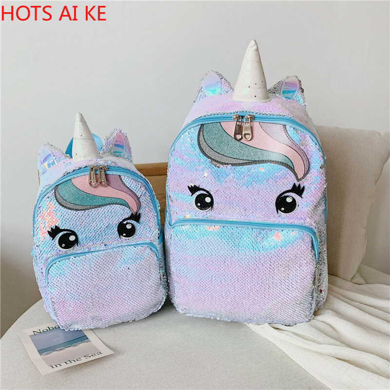 Unicorn sequin schoolbag  multi color jelly bag small backpack for women girls s,L  size kindergarten kids backpack large