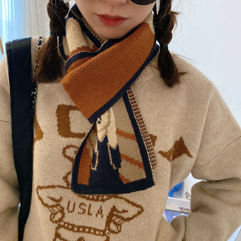 2021 겨울 만화 크리스마스 니트 소녀 스카프 한국 일본 여성 패션 귀여운 학생 양모 칼라 스카프 숙녀 크리스마스 선물