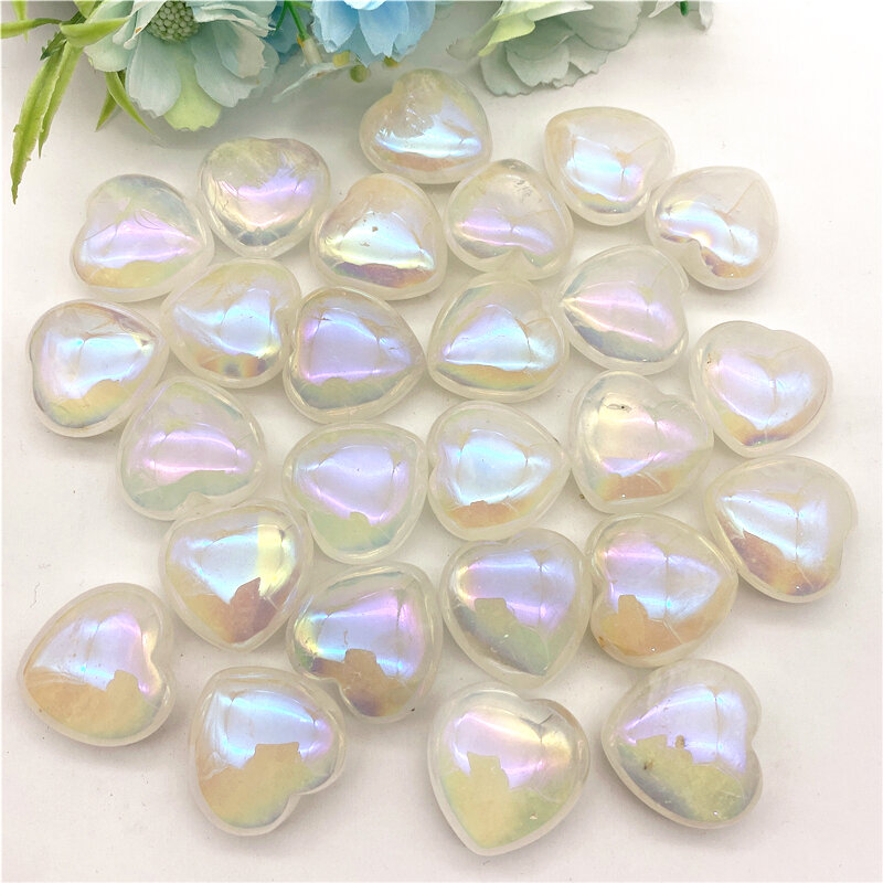 Quartz minéral en cristal blanc naturel Aura en forme de cœur, pierre brute de guérison, cristaux de roche et pierres de guérison, 1 pièce