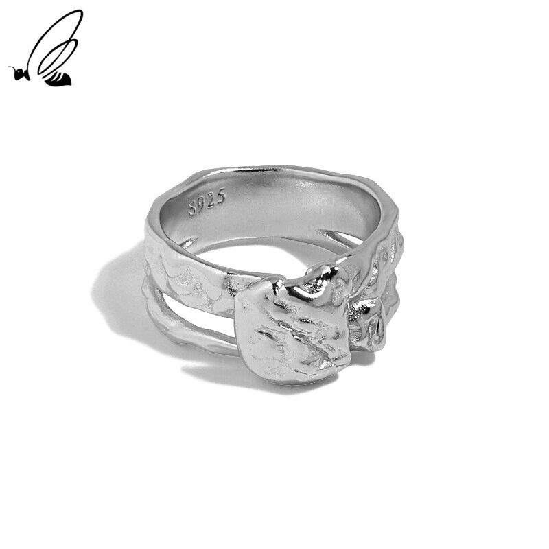 S'STEEL ไม่สม่ำเสมอเว้าและนูนพื้นผิวออกแบบแหวน925เงินสเตอร์ลิงของขวัญผู้หญิงอินเทรนด์อัญมณีโก...