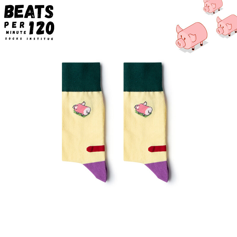 BPM120 2-Pair Animal Cotton Crew Sock kolorowe kreskówki mężczyźni kobiety Ins kolor kontrast Hip Pop w stylu Casual, nowość sport Harajuku Basic