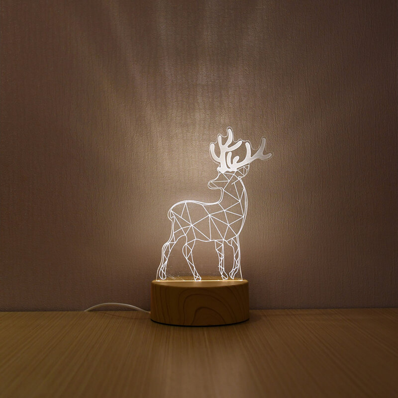 2020 Terbaru 3D LED Lampu Kreatif Serat Kayu Lampu Malam Kebaruan Ilusi Lampu Malam 3D Ilusi Lampu Meja untuk Dekorasi Rumah