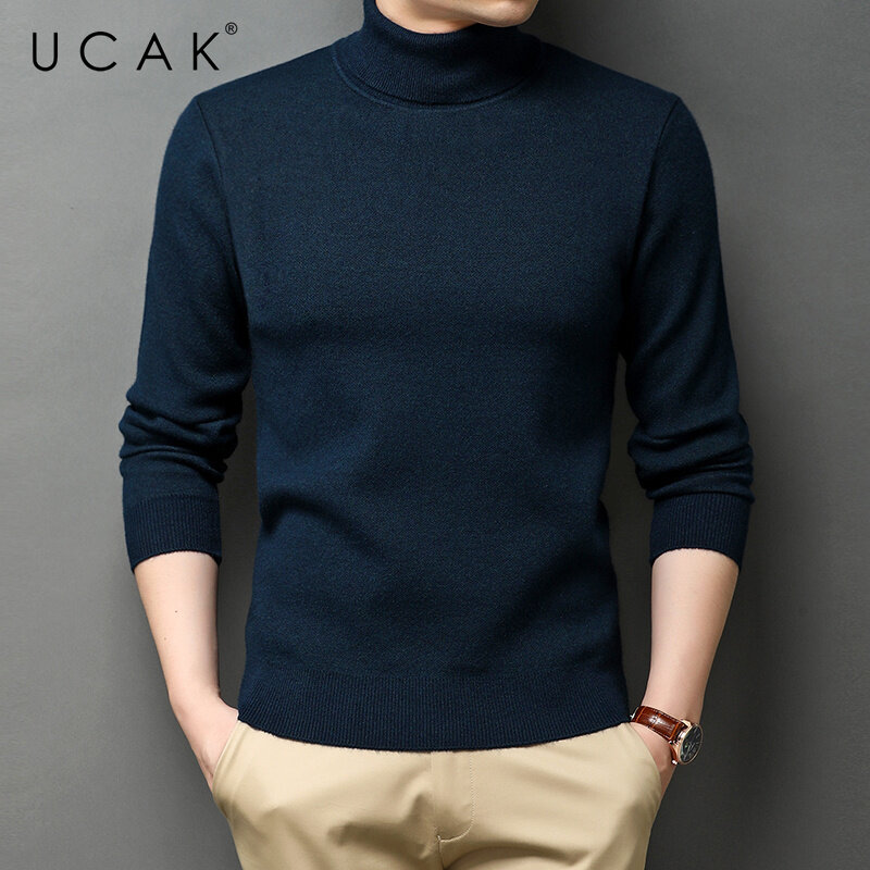 UCAK marca Casual maglione abbigliamento nuovo arrivo dolcevita tinta unita maglione Streetwear Pull Homme autunno inverno Pullover U1327