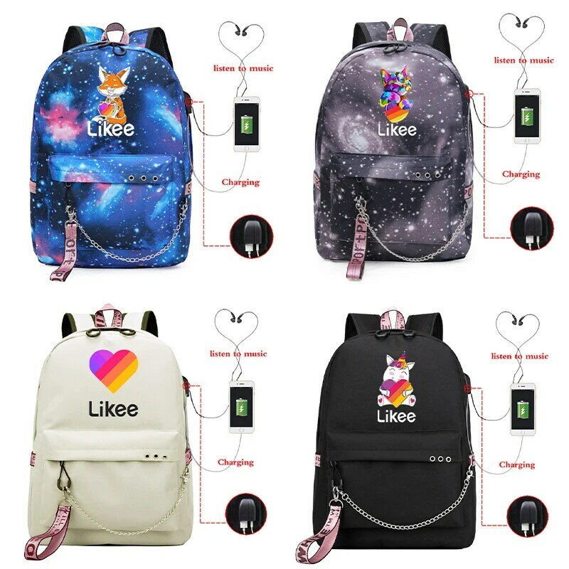 Likee carregamento usb moda viagem backpackstudent zíper diário sacos de escola portátil mochilas para adolescentes meninos meninas crianças presente