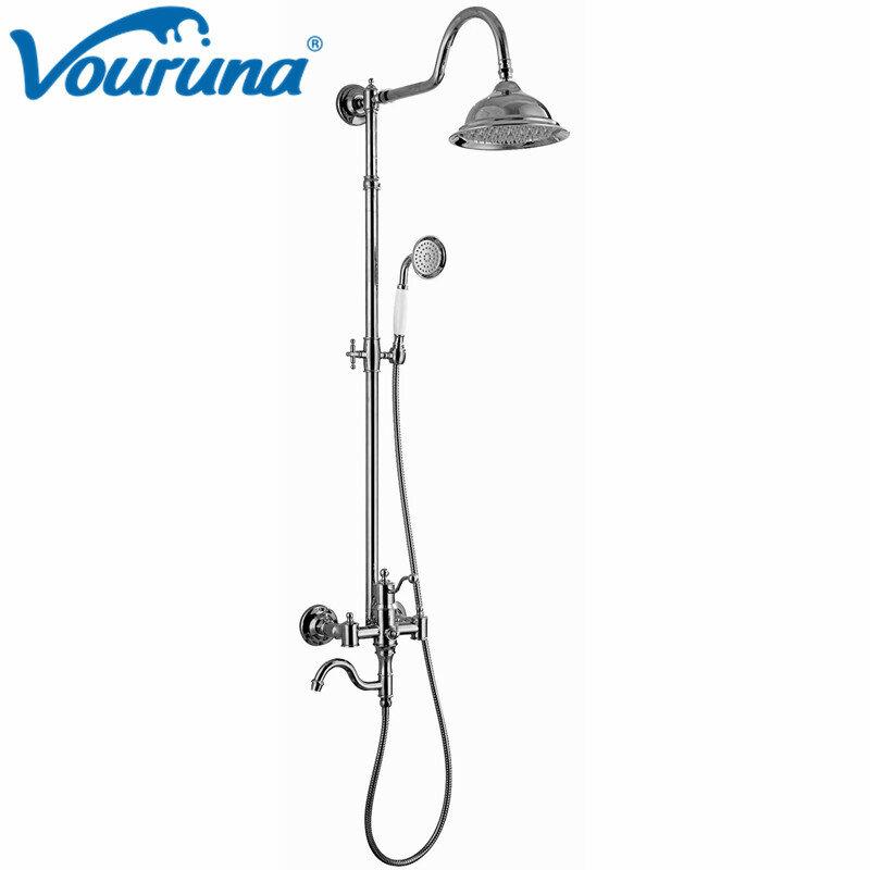 VOURUNA Luxurious Exposed Chrome&Golden Bathroom Shower Faucet System Kit