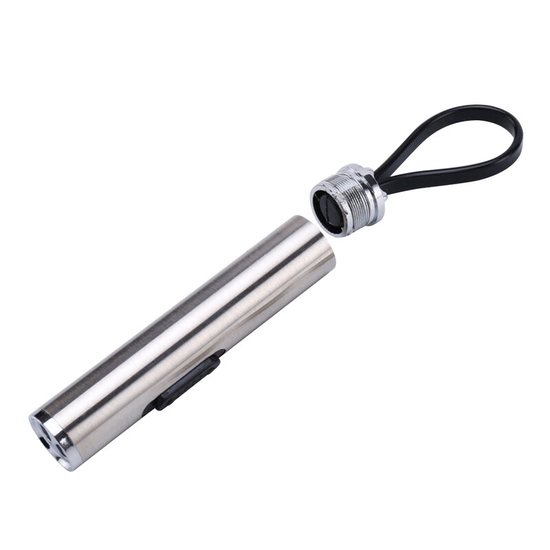 Mini linterna de bolsillo de acero inoxidable, linterna de LED UV con batería, luz blanca y púrpura, detección