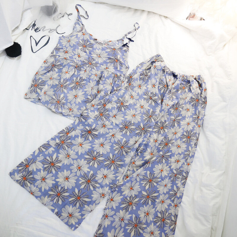 Felinus-Conjunto de pijamas con estampado Floral para mujer, ropa de dormir con tirantes, pantalones y bata, de algodón suave y cómoda, 3 piezas