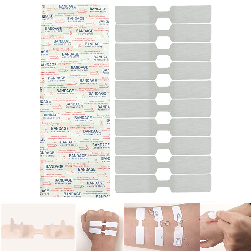 Vendajes adhesivos impermeables de 70x12mm, 10 unids/caja, banda de ayuda adhesiva de mariposa para cierre de heridas, Kit de emergencia