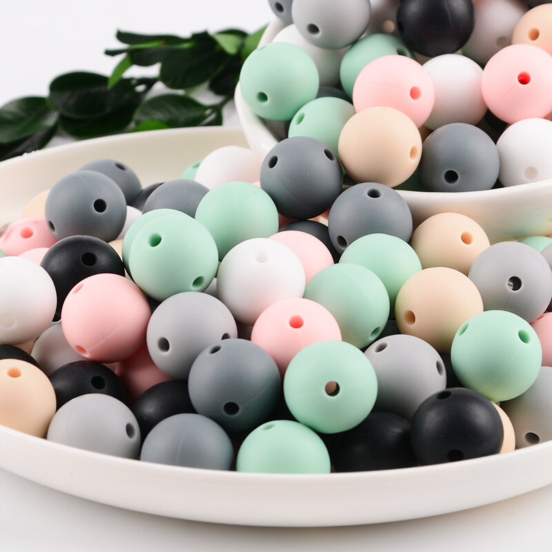 LOFCA – perles de dentition en Silicone pour bébé, 10 pièces, 2/4 trous, 15mm, sans BPA, qualité alimentaire, pour fabrication de collier à faire soi-même, pendentif