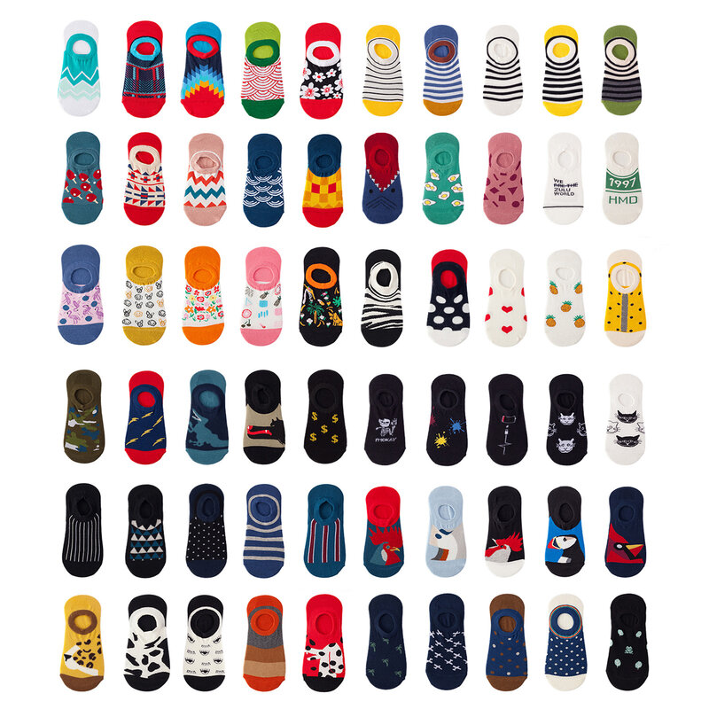 50 Stijl Zomer Korea Sokken Mannen Cartoon Golvend Gestreepte Bloem Dot Kat Sokken Leuke Dier Grappig Sokjes Katoen Onzichtbare sokken