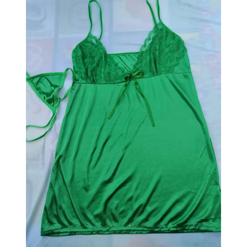 Dame Sexy Nachtwäsche Feste Nachthemd V-ausschnitt Nachthemd Komfortable Spitze Nacht Kleid Dessous Einfarbig Nachtwäsche Mode