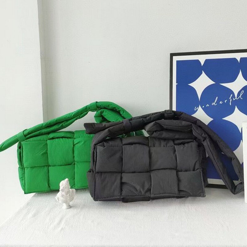 Tkana bawełna damska torba na ramię projektant wyściełana przestrzeń Crossbody torby dla kobiet marki wacik kosmetyczny torba kwadratowa modna torebka nowość