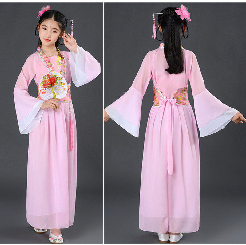 จีนโบราณแบบดั้งเดิมเสื้อผ้าฤดูร้อนสำหรับหญิงFairyสีชมพูHanfuเด็กStage Performance Hanfu Fairyชุดเด็ก