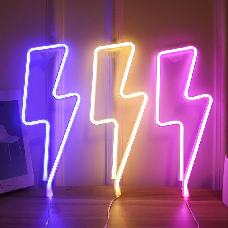 LED 네온 사인 번개 모양의 벽 야간 조명 USB 배터리 작동 홈 침실 파티 웨딩 장식 테이블 램프 아이 선물