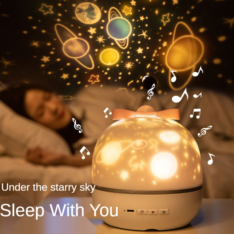 Proyektor Musik Lampu Malam dengan Speaker BT Dapat Diisi Ulang Langit Berbintang Putar Warna-warni Lampu LED Berkedip Dekorasi Kamar Tidur Anak-anak Hadiah Bayi